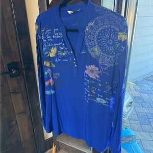 Desigual Royal Blue Shirt with Floral Accents